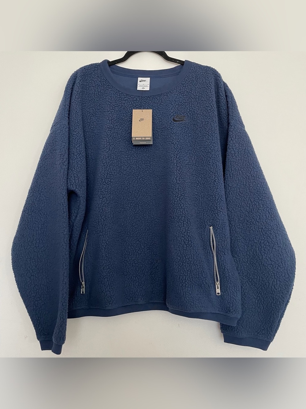 Men’s Nike Club Fleece Winterized Crewneck Sweater Sherpa Navy Size Medium
